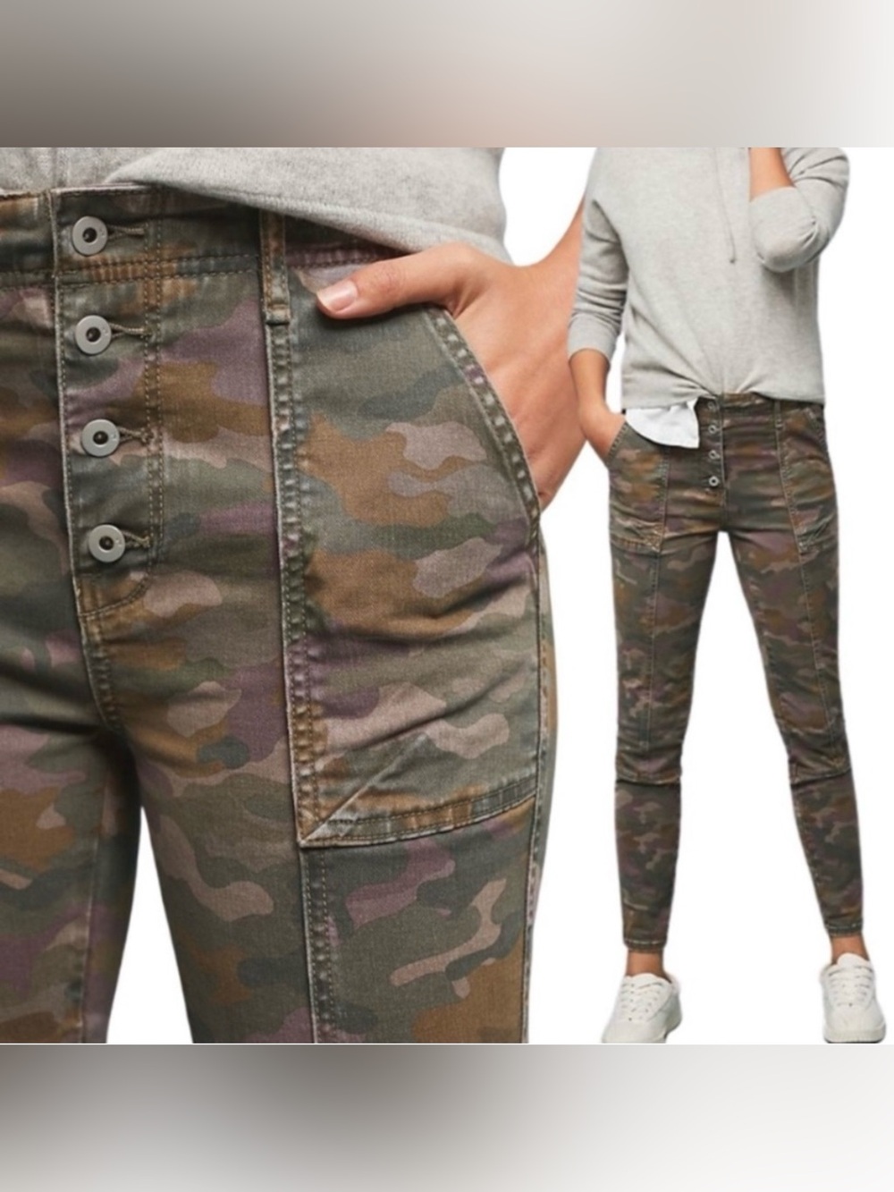 Anthropologie Camo Skinny Jeans Button Fly 28